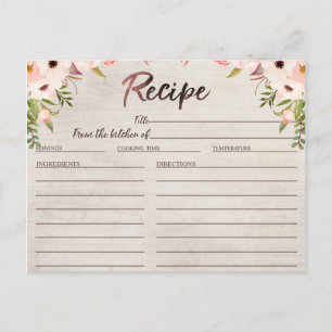 Boho Rustic Floral Brautparty Rezept Card Postkarte