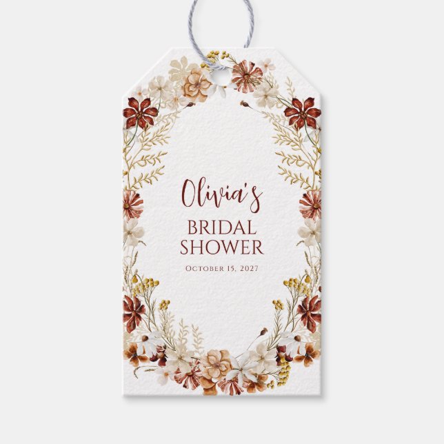 Boho Rustic Floral Burgundy Brautparty Custom Geschenkanhänger (Vorderseite)