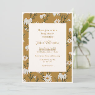 Boho Rustic Floral Daisies Yellow Baby Shower Einladung