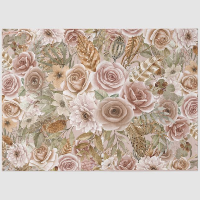 Boho Rustic Floral Decoupage Tissue Seidenpapier (Vorderseite)