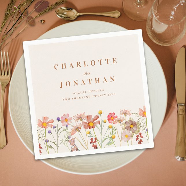 Boho Rustic Floral Hochzeit im Herbst Serviette (Boho rustic floral custom fall Wedding napkins watercolor wildflowers brown terracotta burnt orange )