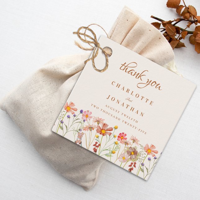 Boho Rustic Floral Hochzeit im Herbst Vielen Dank Geschenkanhänger (Boho rustic Wildflower fall Wedding thank you favor tags autumn watercolor florals burnt orange )