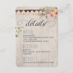 Boho Rustic Floral Information Card Begleitkarte