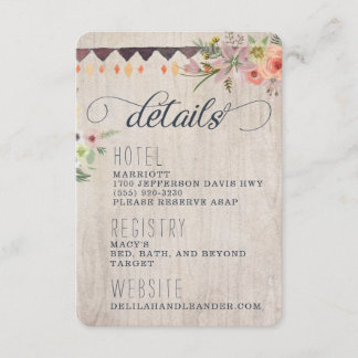 Boho Rustic Floral Information Card Begleitkarte