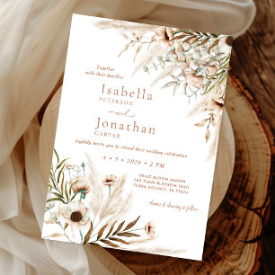 Boho Rustic Floral Pampas Grass Wedding Einladung
