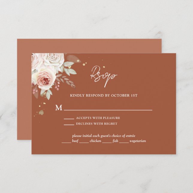 Boho Rustic Floral Terracotta Wedding RSVP Karte (Vorne/Hinten)
