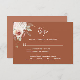 Boho Rustic Floral Terracotta Wedding RSVP Karte