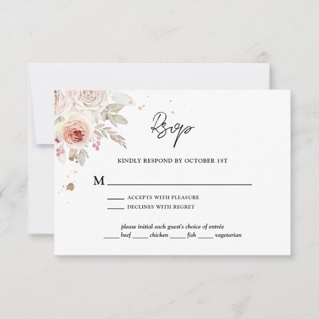 Boho Rustic Floral Wedding RSVP Karte (Vorderseite)