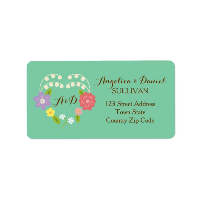 Boho Rustic Floral Wreath Wedding (Mint) Adressaufkleber (Vorne)