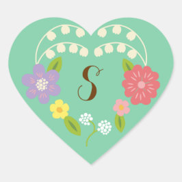 Boho Rustic Floral Wreath Wedding (Mint) Herz-Aufkleber