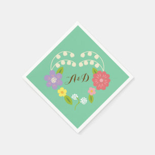 Boho Rustic Floral Wreath Wedding (Mint) Serviette