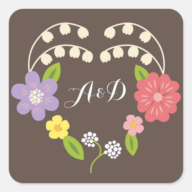 Boho Rustic Floral Wreath Wedding Quadratischer Aufkleber (Vorderseite)