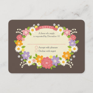 Boho Rustic Floral Wreath Wedding RSVP Karte