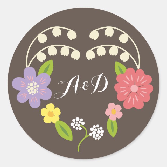 Boho Rustic Floral Wreath Wedding Runder Aufkleber (Vorderseite)