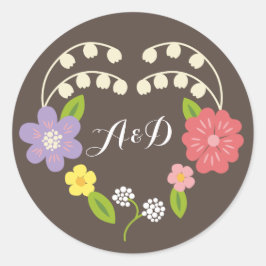 Boho Rustic Floral Wreath Wedding Runder Aufkleber