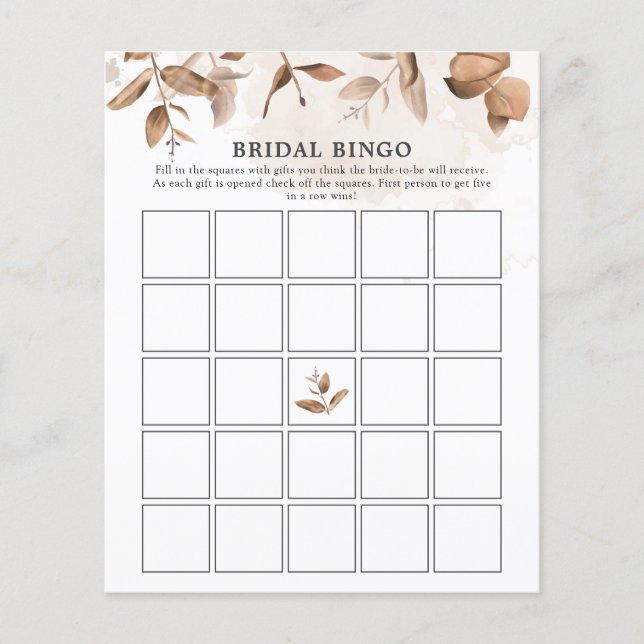 Boho Rustic Florals Brautparty Bingo Game (Vorderseite)