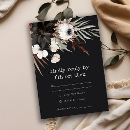 Boho Rustic Gothic Rust Black Botanical Wedding RSVP Karte