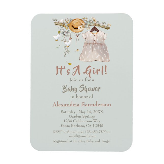 Boho Rustic Greenery Baby Girl Magnet (Vertikal)