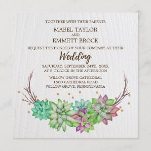 Boho Rustic Mint Floral Succulent Square Hochzeit Einladung