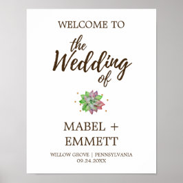 Boho Rustic Mint Floral Succulent Wedding Willkomm Poster