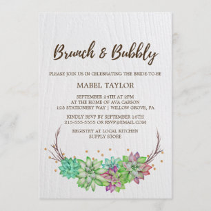 Boho Rustic Minze Floral Succulent Brunch & Bubbly Einladung