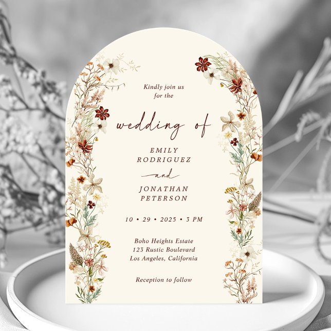 Boho Rustic Neutral Floral Romantic Arch Wedding Einladung (Von Creator hochgeladen)