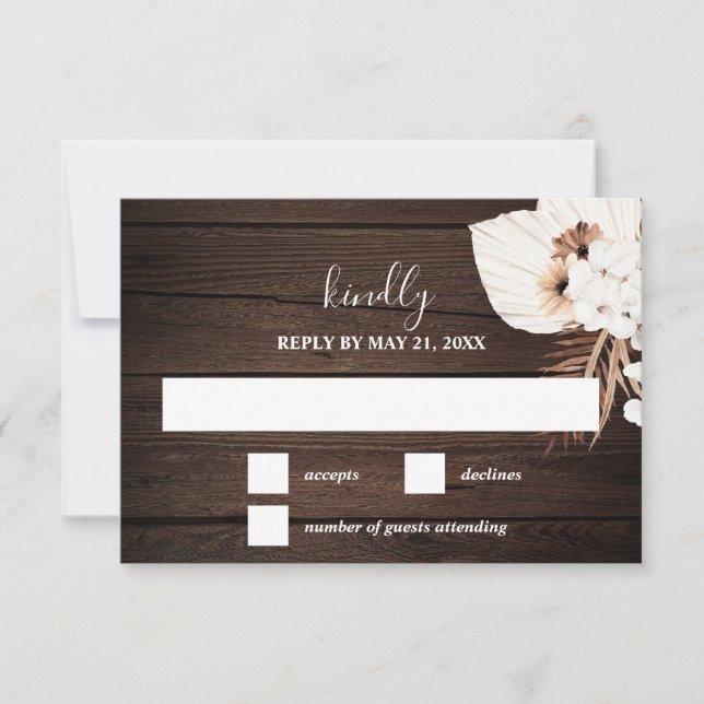 Boho Rustic Neutral Flowers Wedding RSVP Card (Vorderseite)