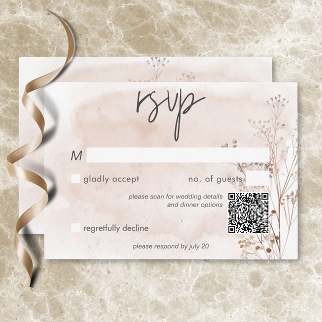 Boho Rustic Pampas & Dried Grass Bouquet QR Code RSVP Karte (Boho Rustic Pampas & Dried Grass Bouquet QR Code RSVP Card)