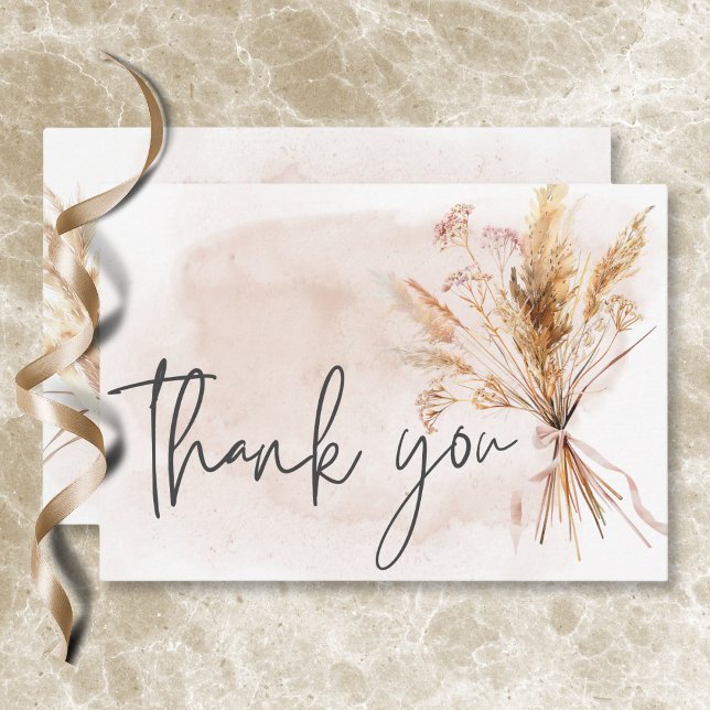 Boho Rustic Pampas & Dried Grass Bouquet Wedding Dankeskarte (Boho Rustic Pampas & Dried Grass Bouquet Wedding Thank You Card)