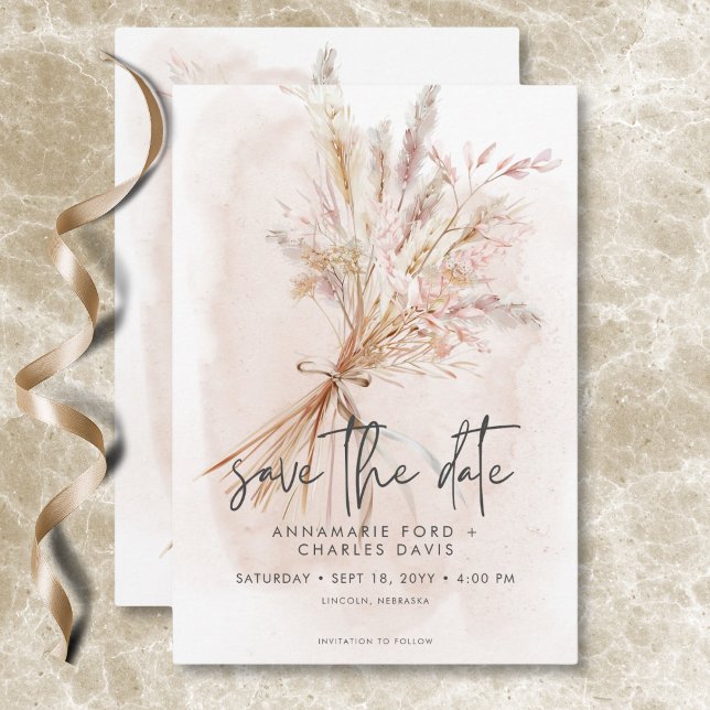 Boho Rustic Pampas & Dried Grass Bouquet Wedding Save The Date (Boho Rustic Pampas & Dried Grass Bouquet Wedding Save The Date)