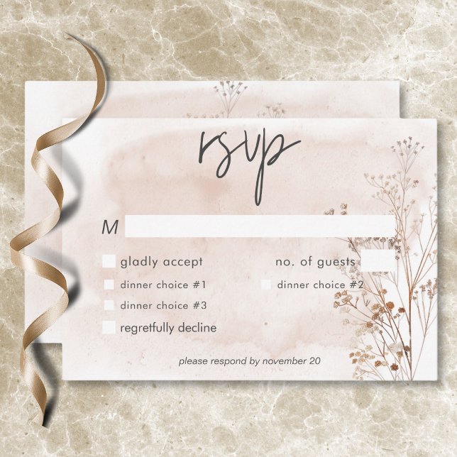 Boho Rustic Pampas & Driving Grass Bouquet Dinner RSVP Karte (Boho Rustic Pampas & Dried Grass Bouquet Dinner RSVP Card)