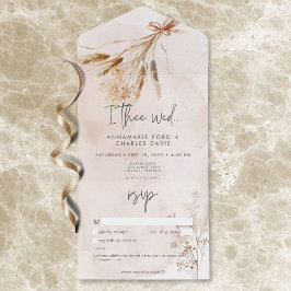 Boho Rustic Pampas & Driving Grass Bouquet No Dinn All In One Einladung
