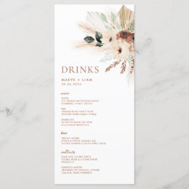 Boho Rustic Pampas Floral Wedding Menu & Drinks Menükarte