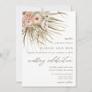 Boho Rustic Pampas Grass Peach Floral Wedding Einladung