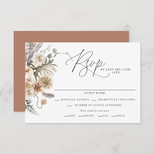 Boho Rustic Pampas Grass Wedding RSVP Card (Vorne/Hinten)