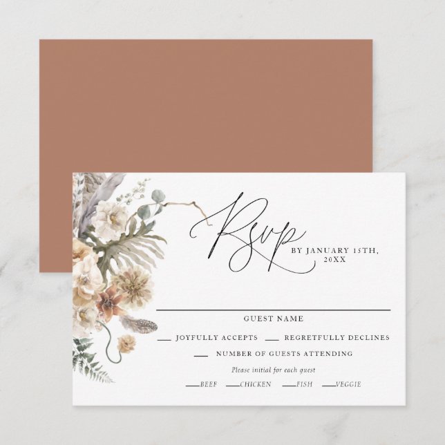 Boho Rustic Pampas Grass Wedding RSVP Card Karte (Vorne/Hinten)