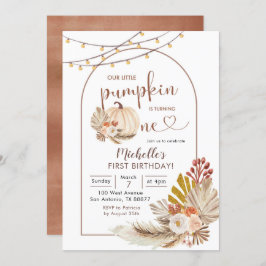 Boho Rustic Pampas Grass White Pumpkin Geburtstag Einladung