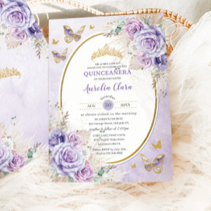 Boho Rustic Pampas Lila Lilac Floral Quinceañera Einladung