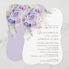 Boho Rustic Pampas Lila Lilac Floral Quinceañera Einladung
