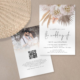 Boho Rustic Pampas Script QR Code Foto Wedding Einladung