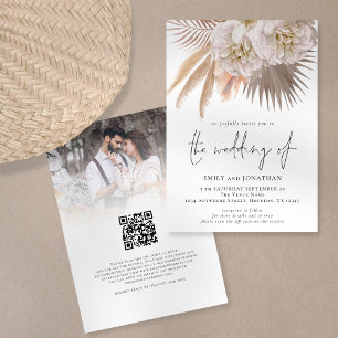 Boho Rustic Pampas Script QR Code Foto Wedding Einladung
