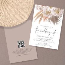 Boho Rustic Pampas Script QR Code Wedding
