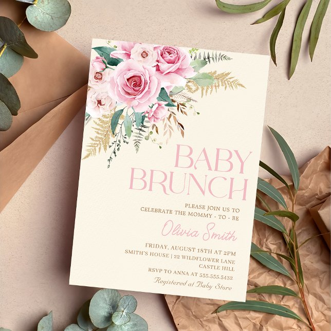 Boho Rustic Pink Floral Baby Brunch Babydusche Einladung (Von Creator hochgeladen)