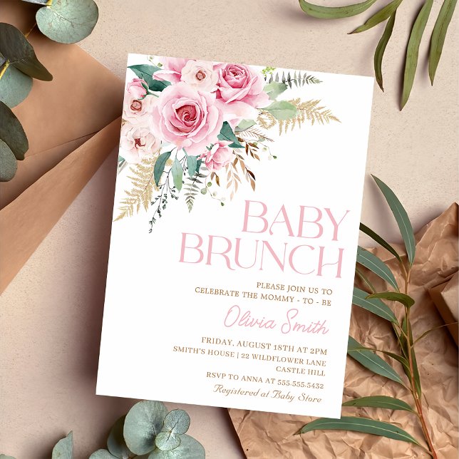 Boho Rustic Pink Floral Baby Brunch Babydusche Einladung (Von Creator hochgeladen)