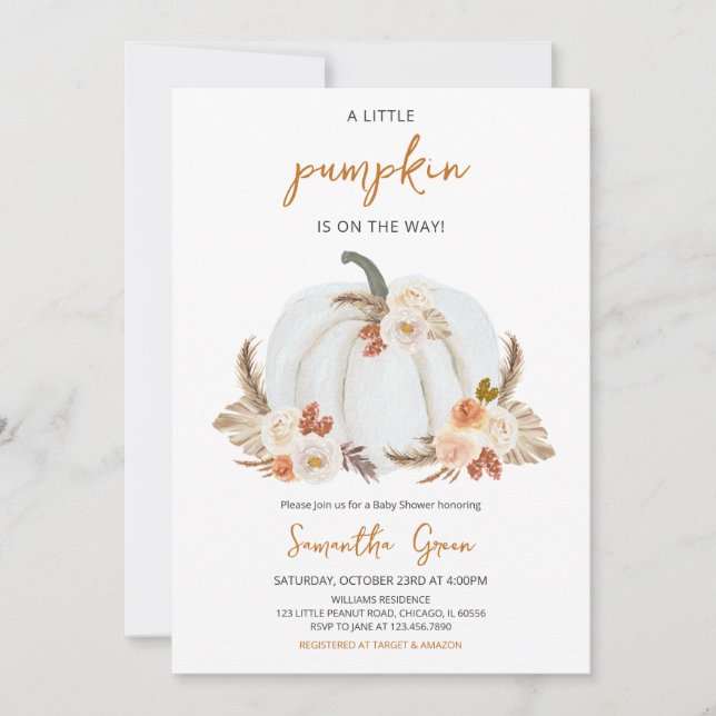 Boho Rustic Pumpkin Baby Shower Einladung (Vorderseite)