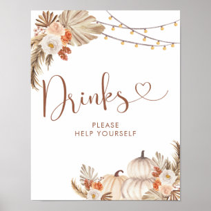 Boho Rustic Pumpkin Fall in Liebe Drinks Zeichen Poster