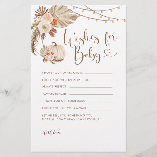 Boho Rustic Pumpkin Fall in Liebe Wünsche für Baby (Vorderseite)