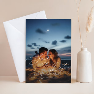 Boho Rustic QR Code Foto Wedding Save the Date Einladung