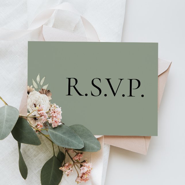 Boho Rustic Sage Green Wedding RSVP Karte (Von Creator hochgeladen)