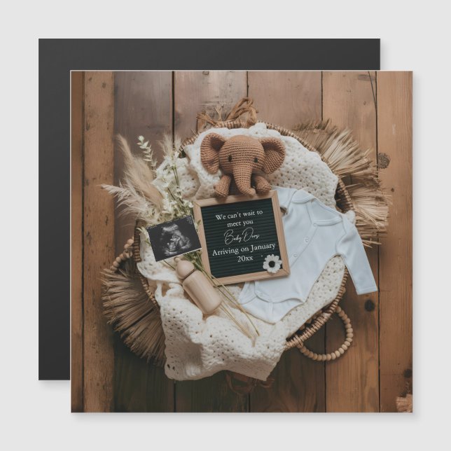 Boho-Rustic-Schwangerschafts-Ankündigungskarte Magnetkarte (Vorne/Hinten)